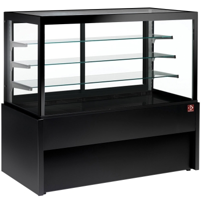 Comptoir vitrine panoramique, chauffante, 4 niveaux, sans réserve - NOIR